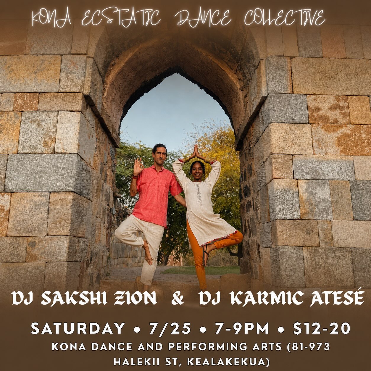 🌸
Saturday 7.25 🌕 Mōhalu Moon
7-9pm Ecstatic Dance set by DJ Sakshi Zion and DJ Karmic Ates&eacute;
📍Kona Dance and Performing Arts
Dance Entry: $12-20
🌸

DJ Sakshi Zion and DJ Karmic Ates&eacute; create immersive ecstatic dance experiences that 