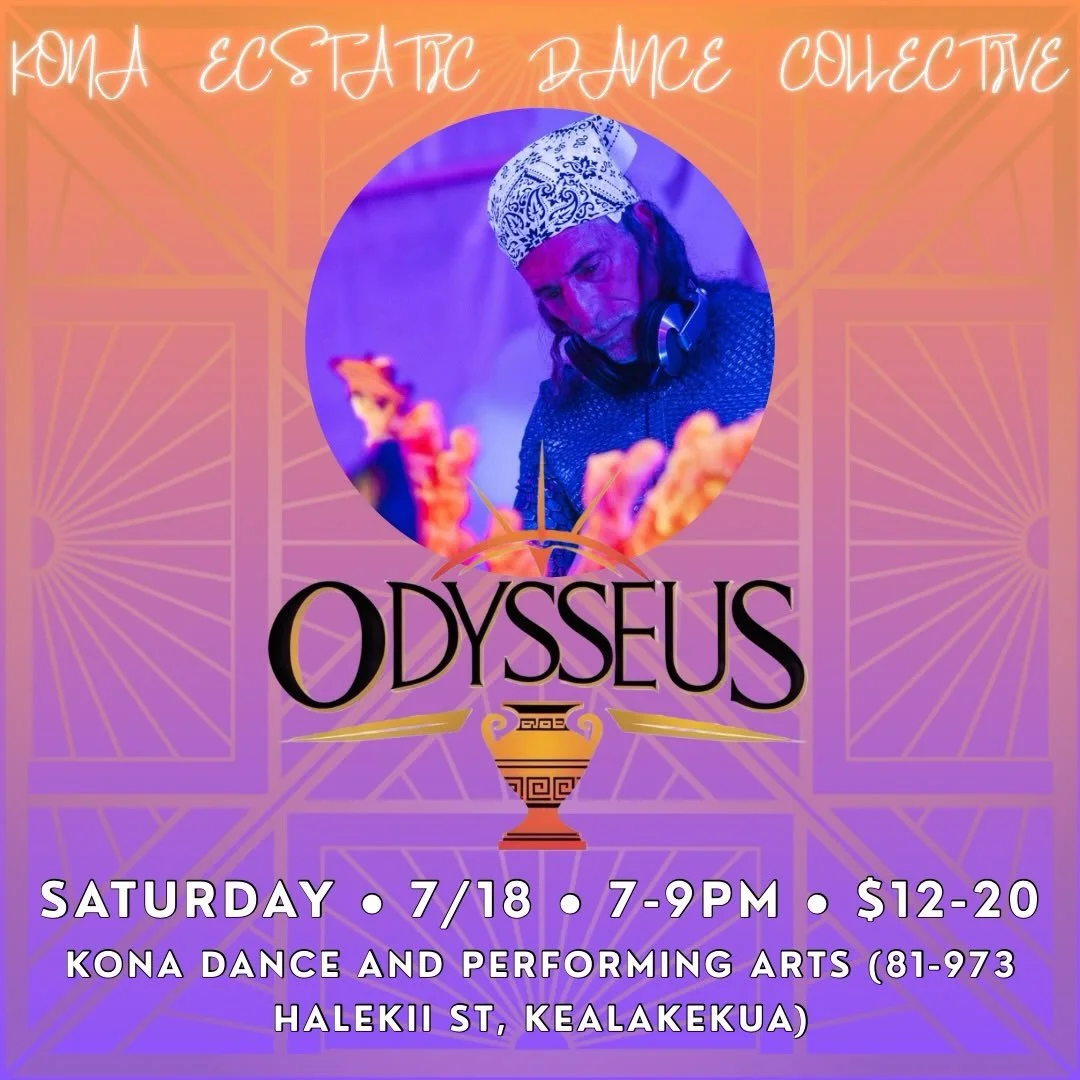 🌀
Saturday 7.18 🌒 Kū-Kolu Moon
7-9pm Ecstatic Dance set by Odysseus
📍Kona Dance and Performing Arts
Dance Entry: $12-20
🌀

Odysseus has been bringing elegant, tribal infused and irresistible soulful beats to full moon dancers from the Hawaiian is