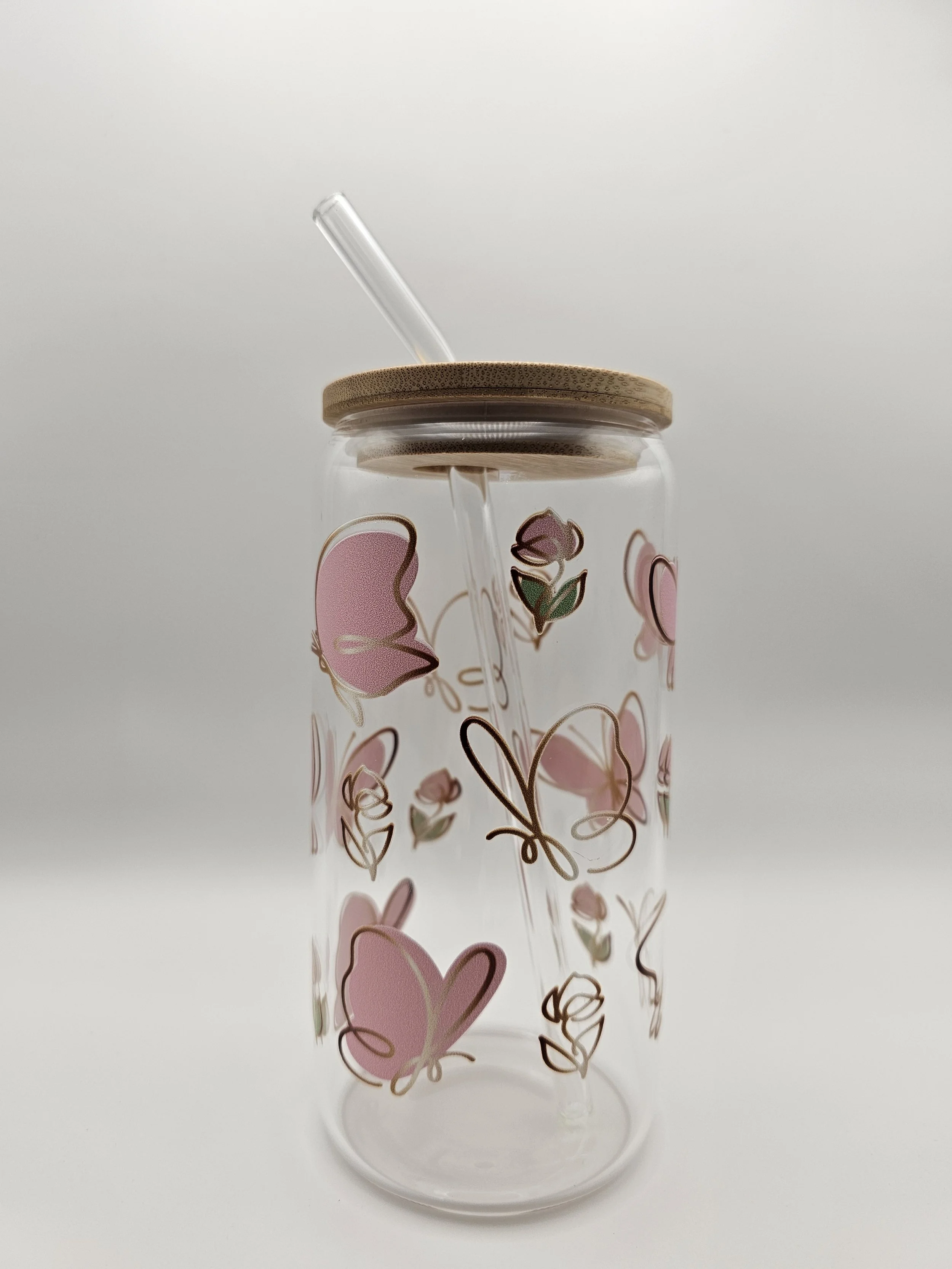 Pink Butterfly Glass Tumbler