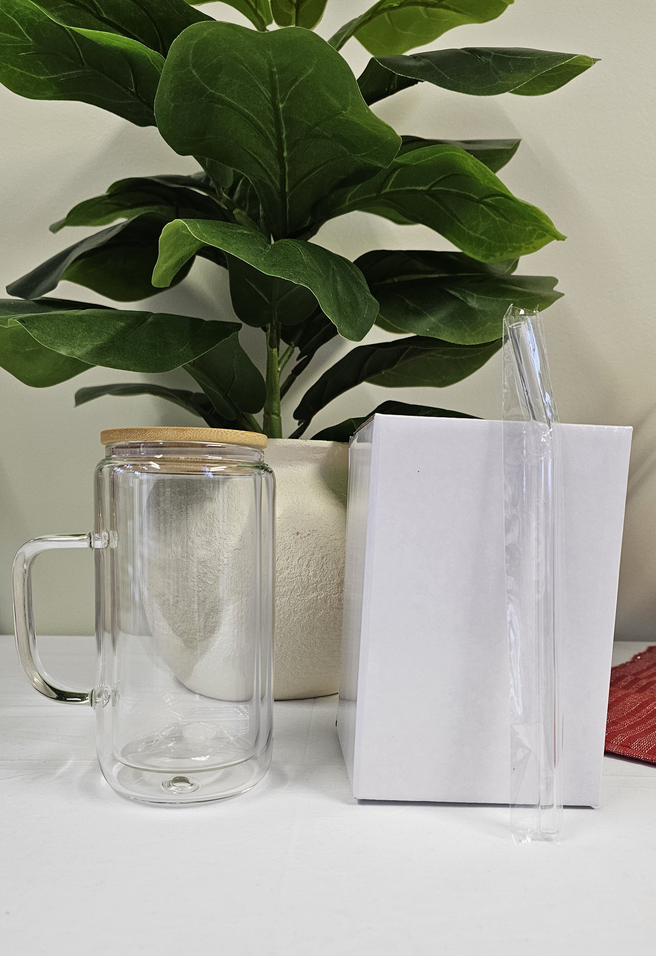 Snowglobe Glass Mug with Handle - 16oz - Bamboo Lid