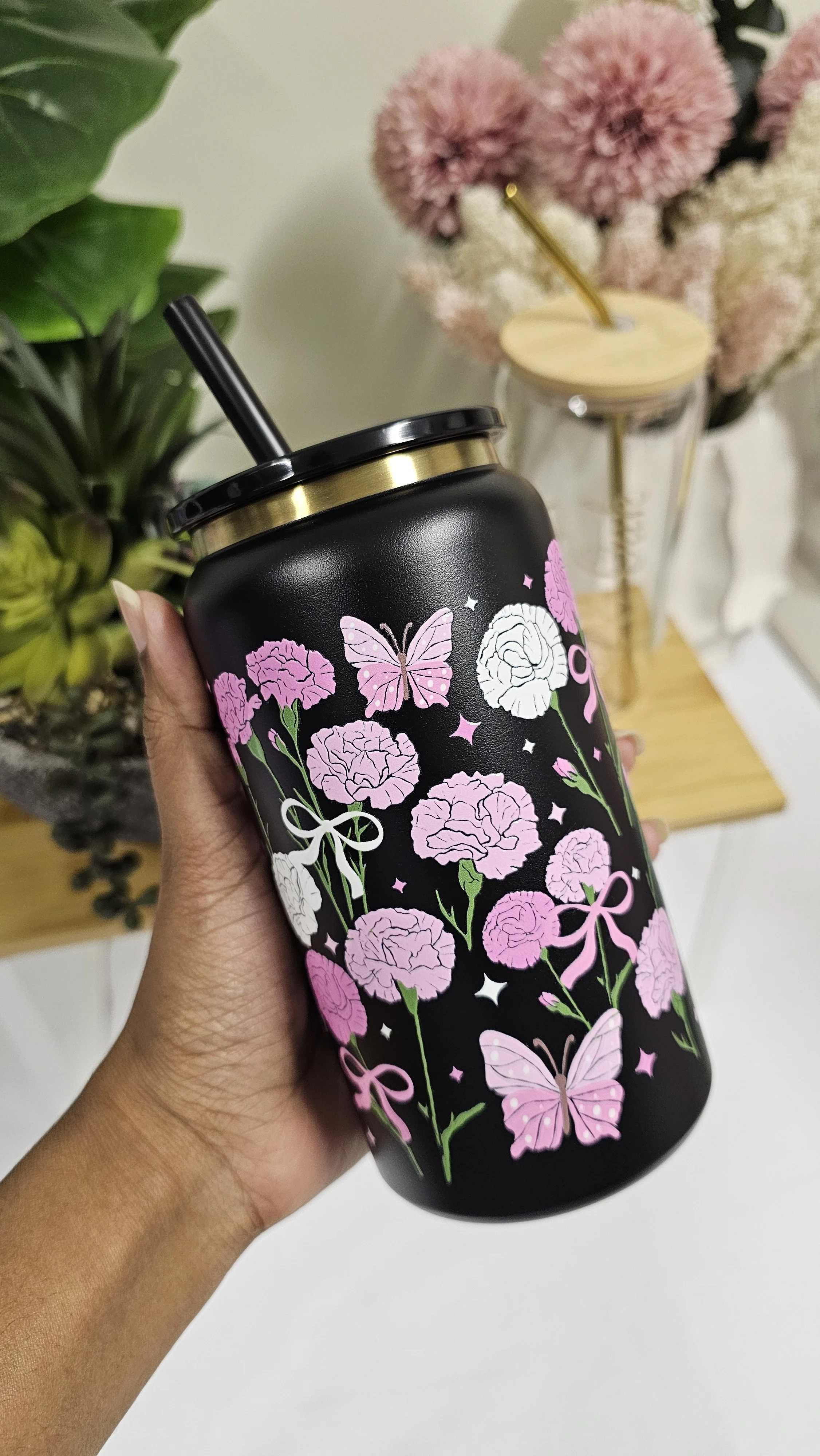 Midnight Bloom – Stainless Steel Tumbler