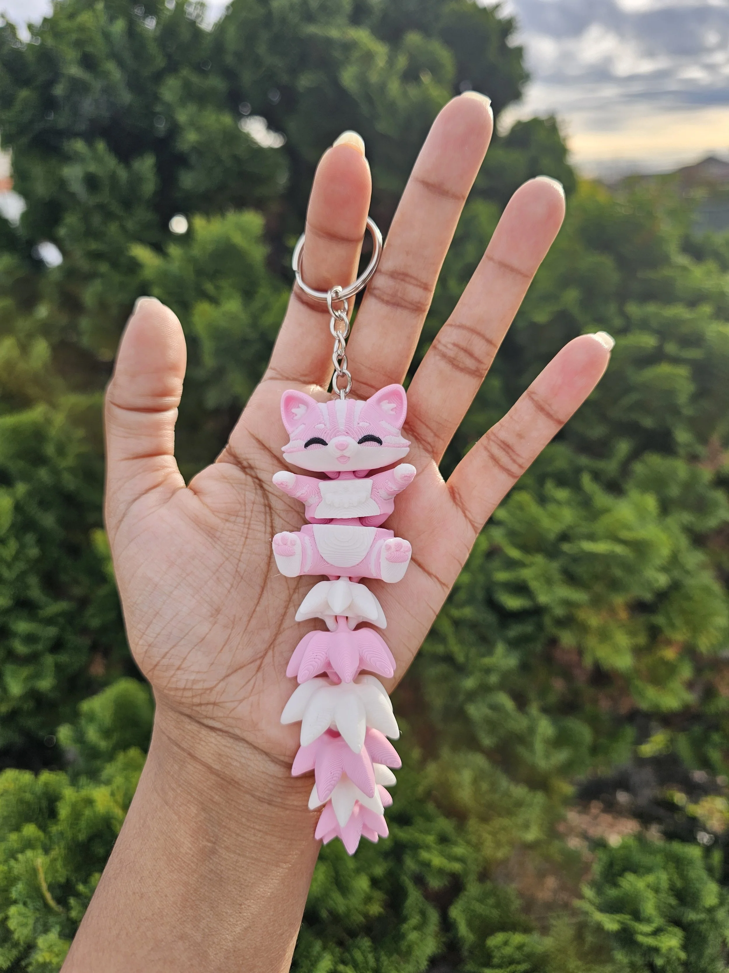 Pink Fluffy Fox Articulated Keychain