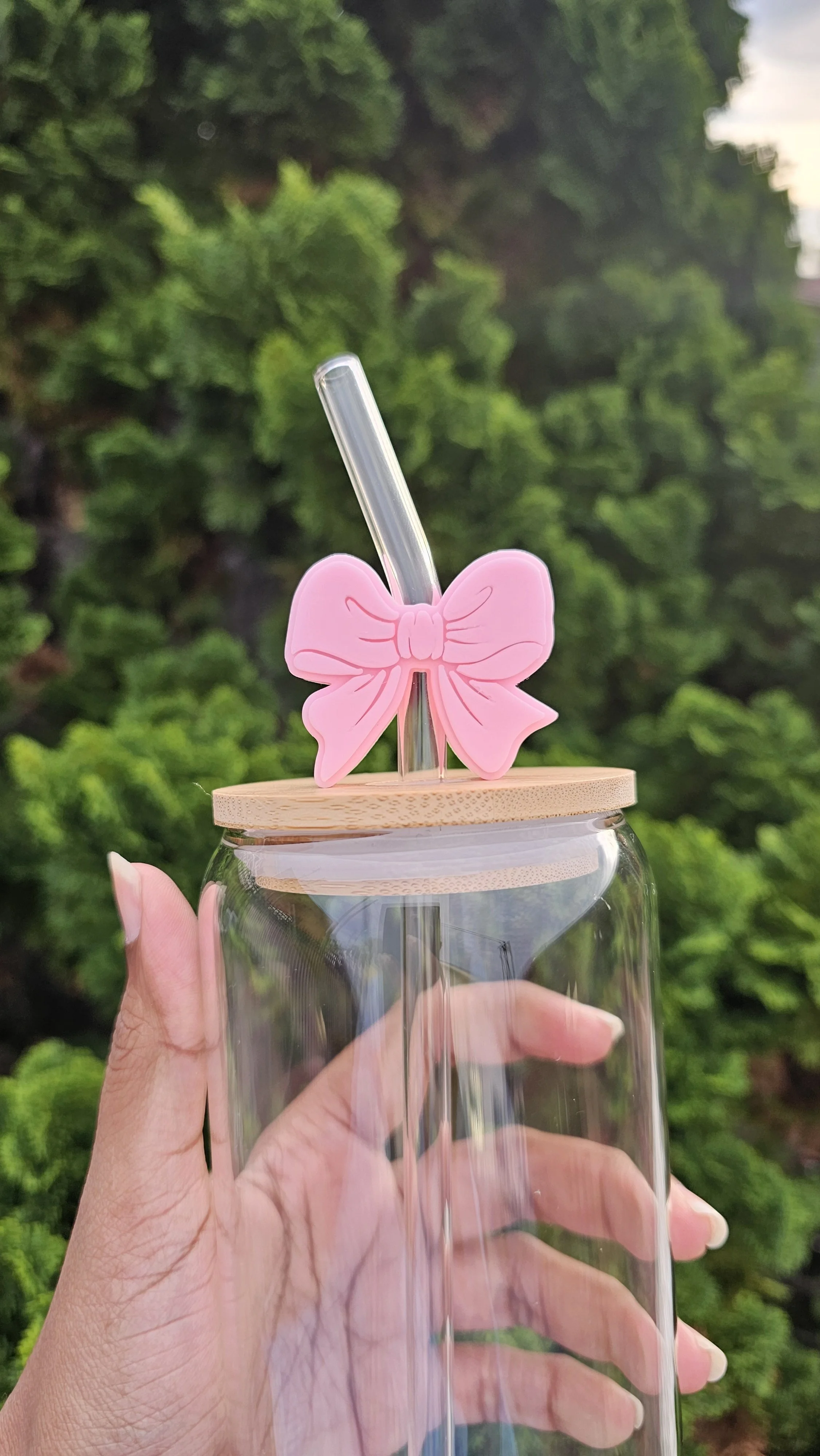 Blush Bow Straw Topper