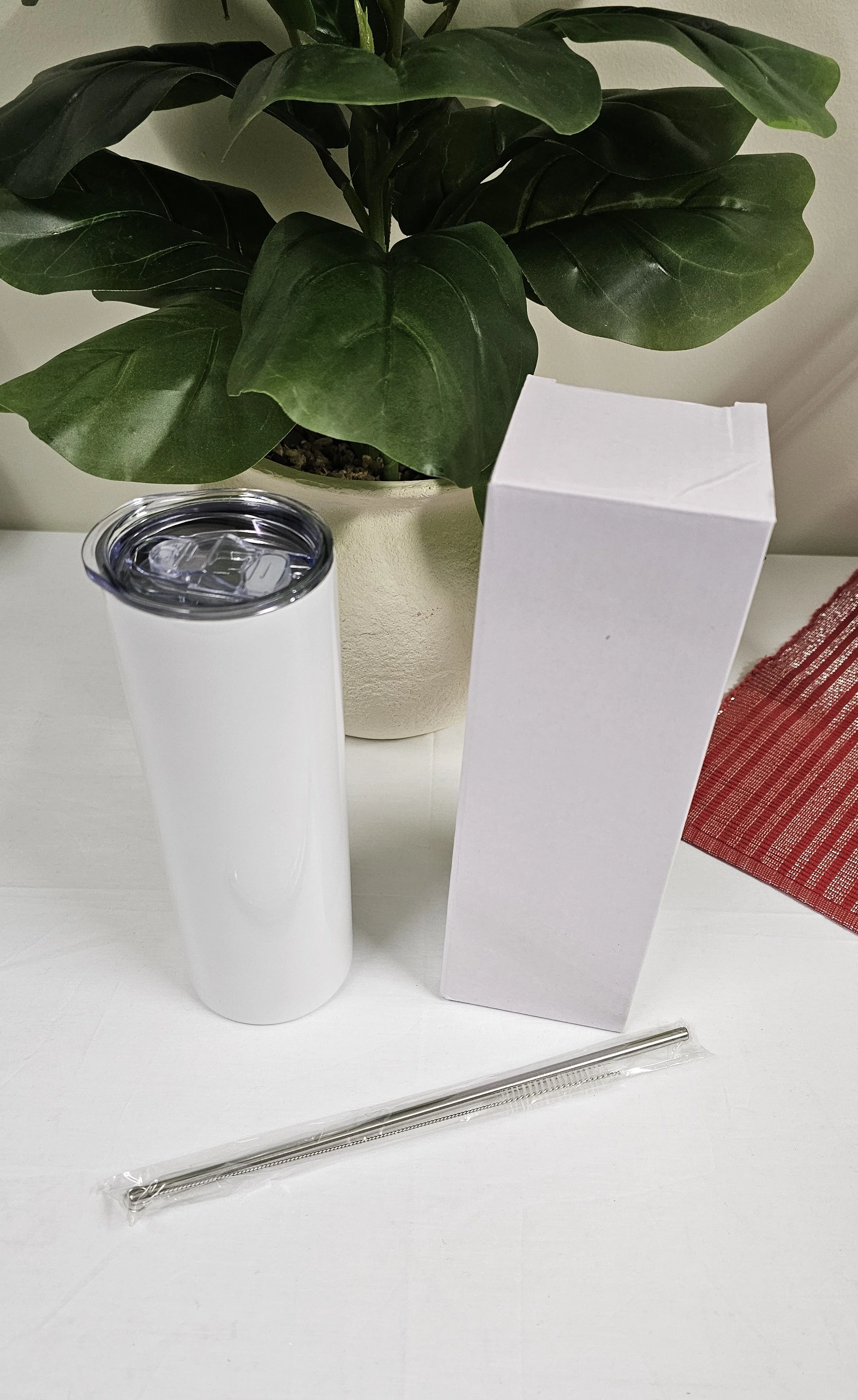 20oz straight white sublimation tumbler blank with clear sliding lid, stainless steel straw and gift box, ready for custom sublimation printing and personalization (1).jpg
