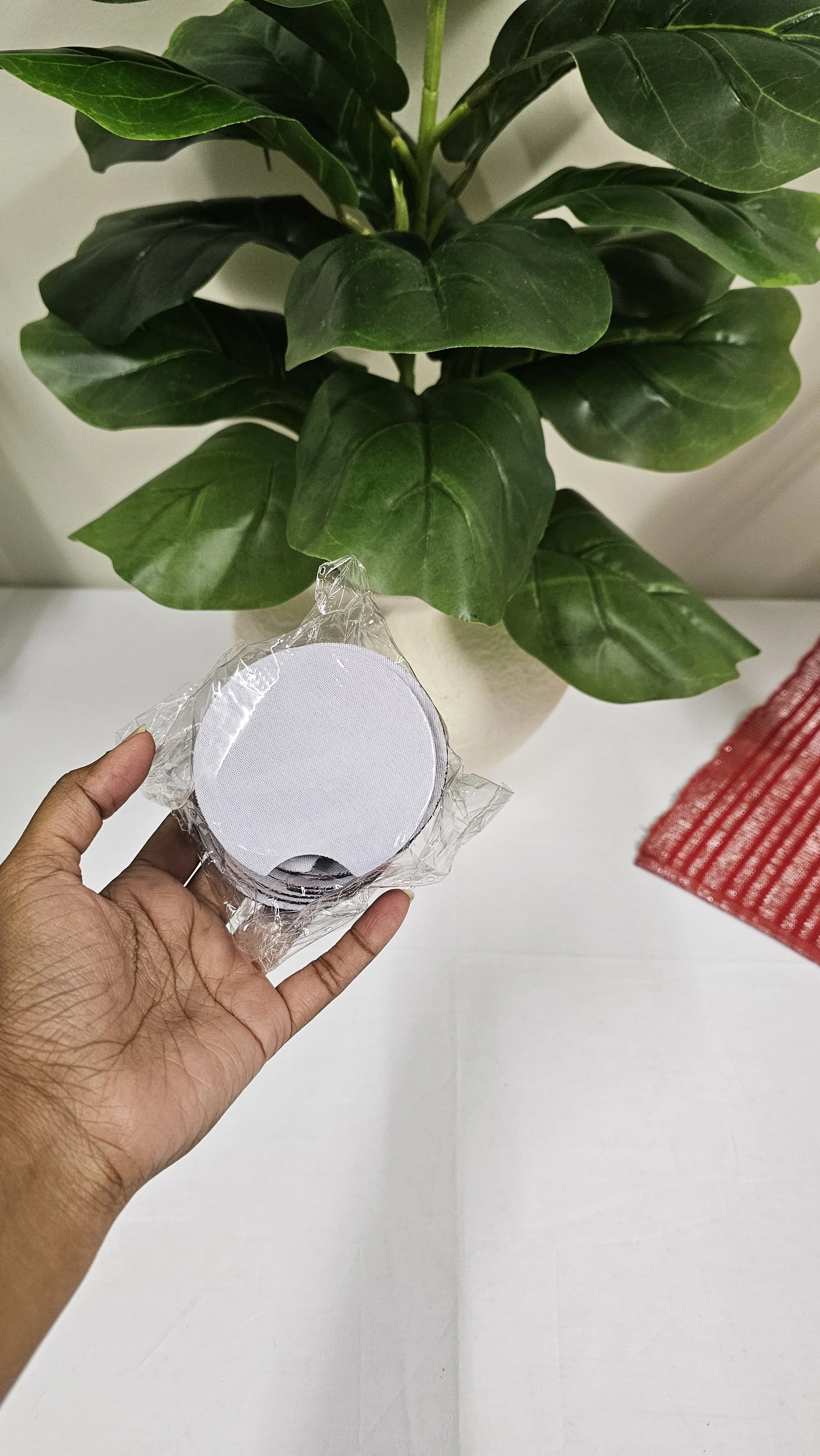 Pack of 10 round 5mm sublimation car coasters with finger notch, ready for custom sublimation printing and personalised designs (1).jpg