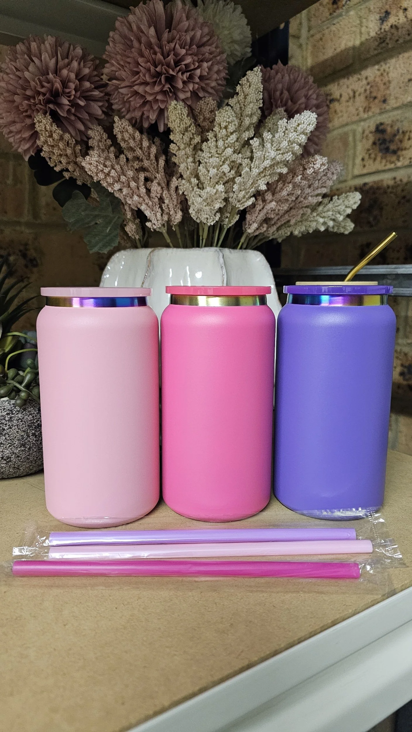 16oz Stainless Steel Tumbler with Gold Rim