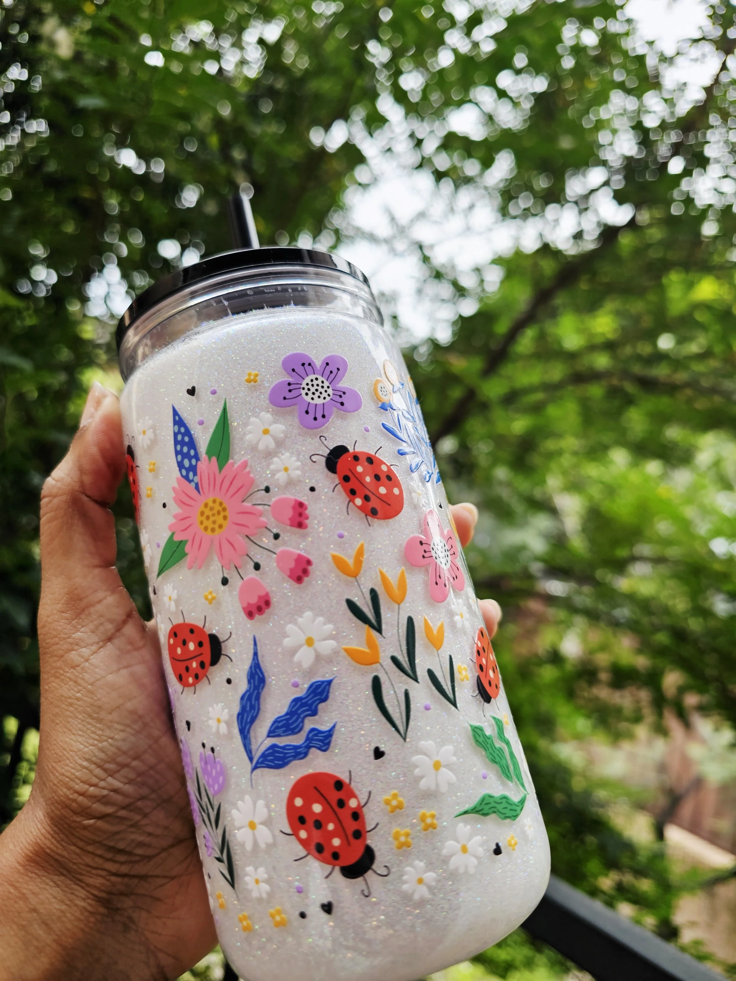 Floral Ladybug Glitter Tumbler (2).jpg