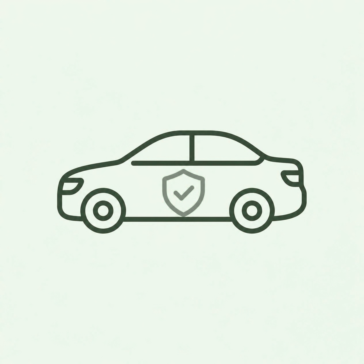 Outline of a car with a shield and checkmark symbol on its side.