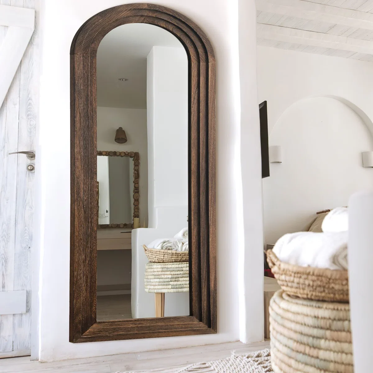 Arch Full Length Wall Mirror with Wood Frame