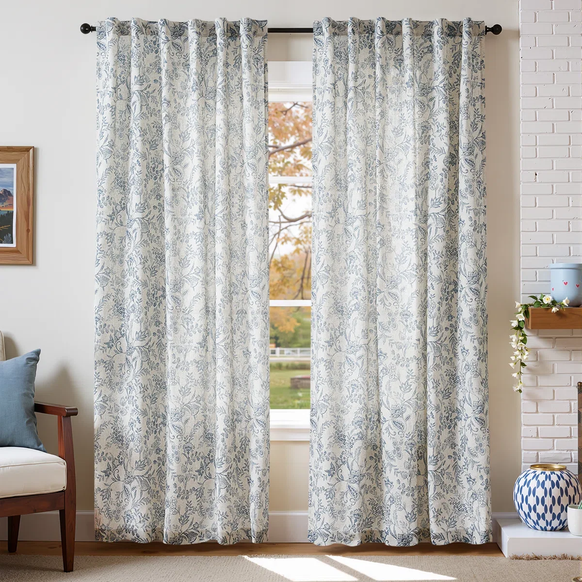 Floral Linen Blend French Country Curtains