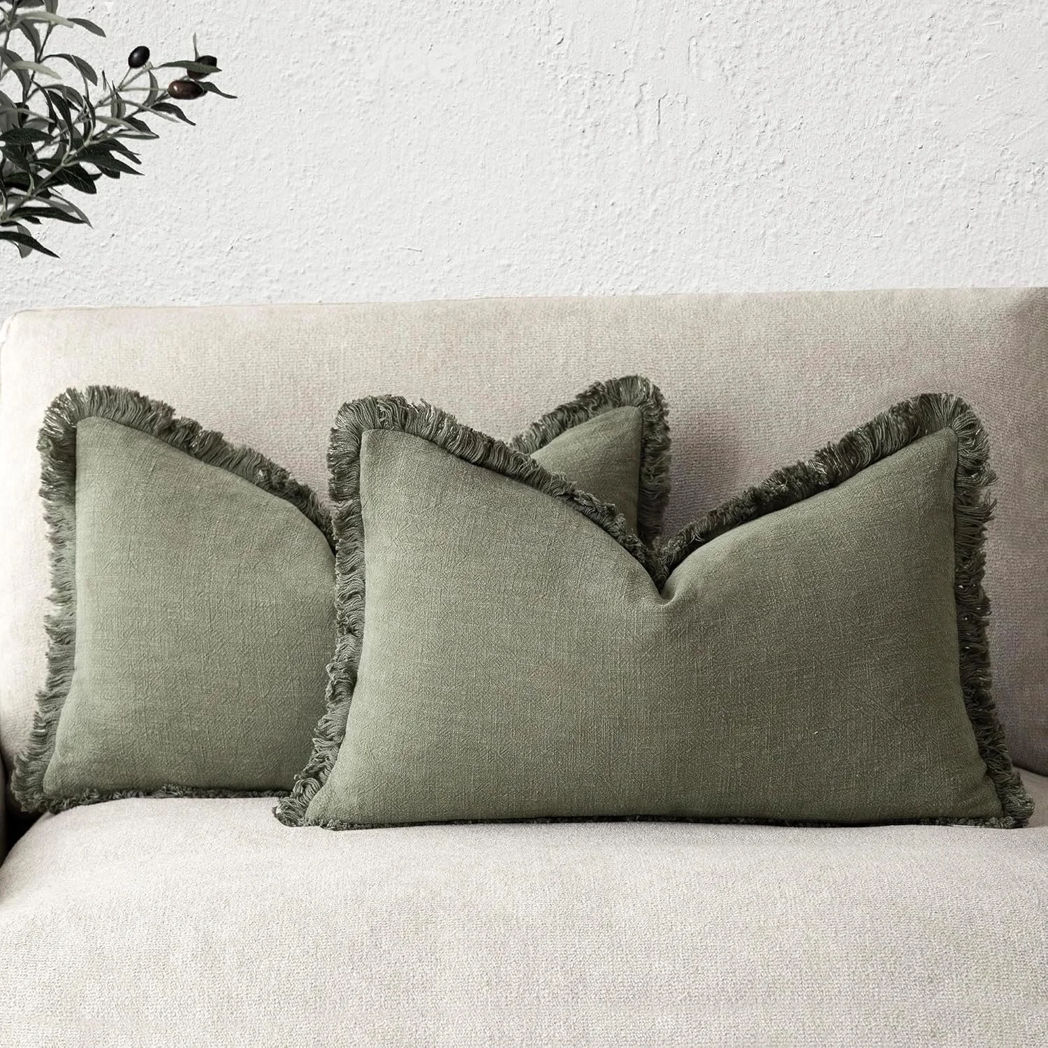 Decorative Linen Fringe Lumbar Throw Pillow