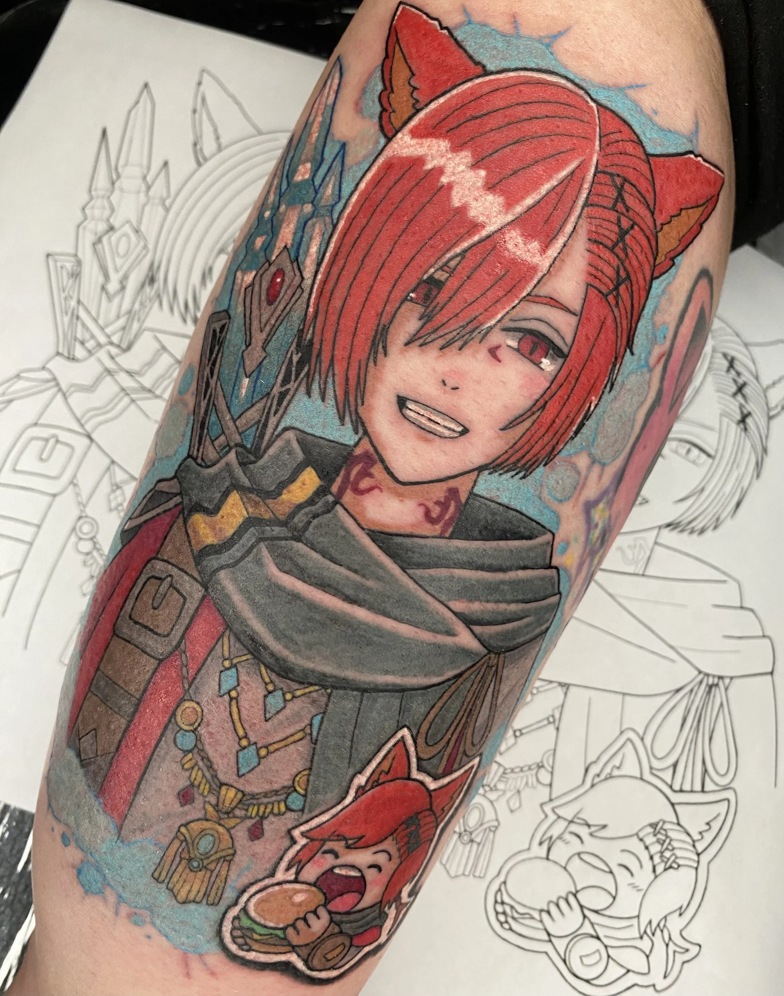 Final Fantasy 14 online FFXIV watercolor anime tattoo of G'raha Tia