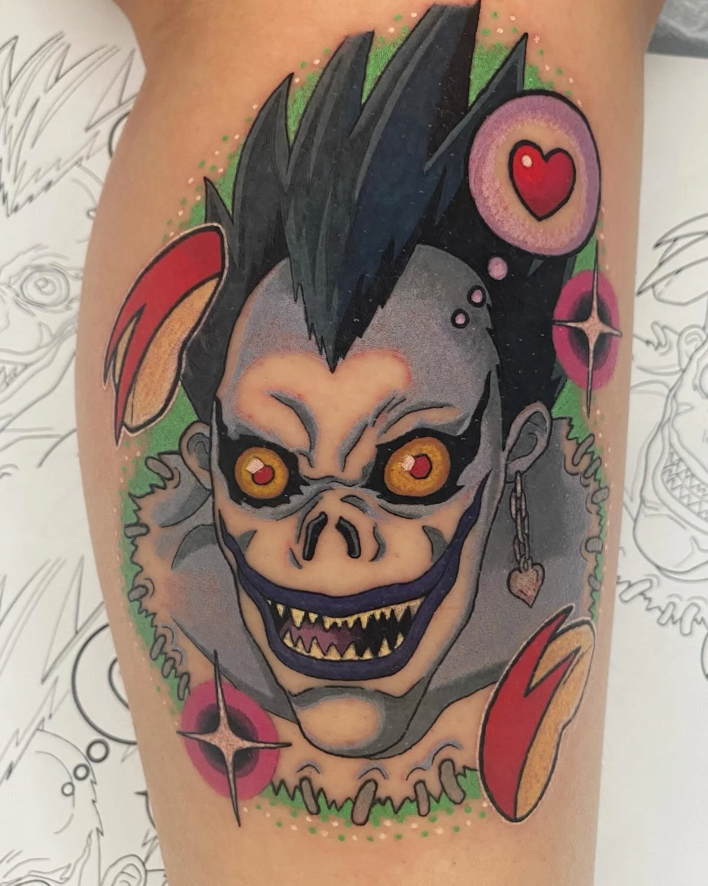 deathnote tattoo, ryuk deathnote tattoo, anime tattoos, kawaii tattoos