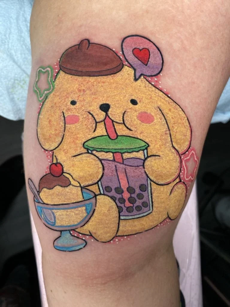 pom pom purin tattoo, kawaii tattoo, sanrio tattoo, cute tattoos