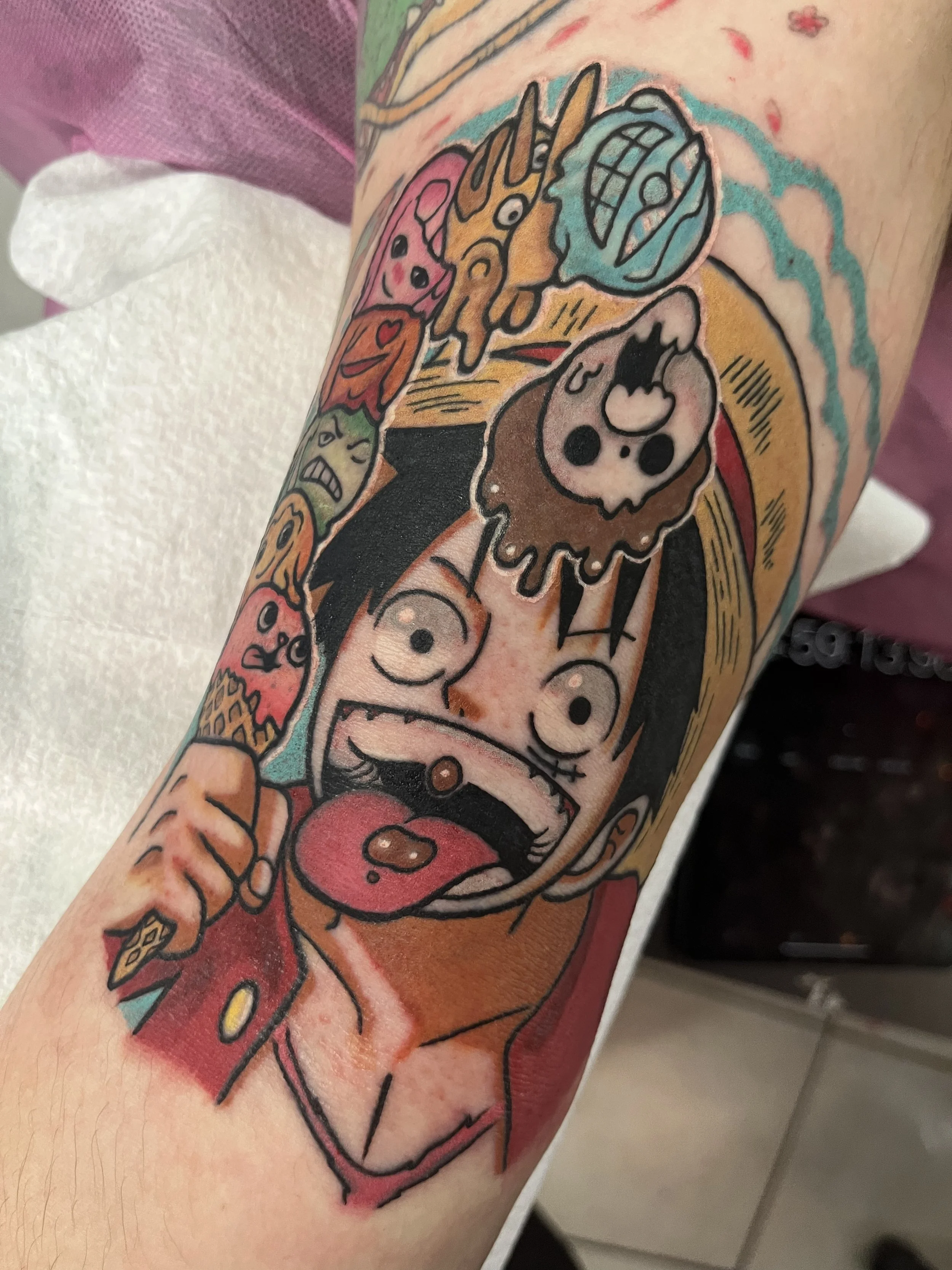 One Piece Monkey D. Luffy color anime tattoo