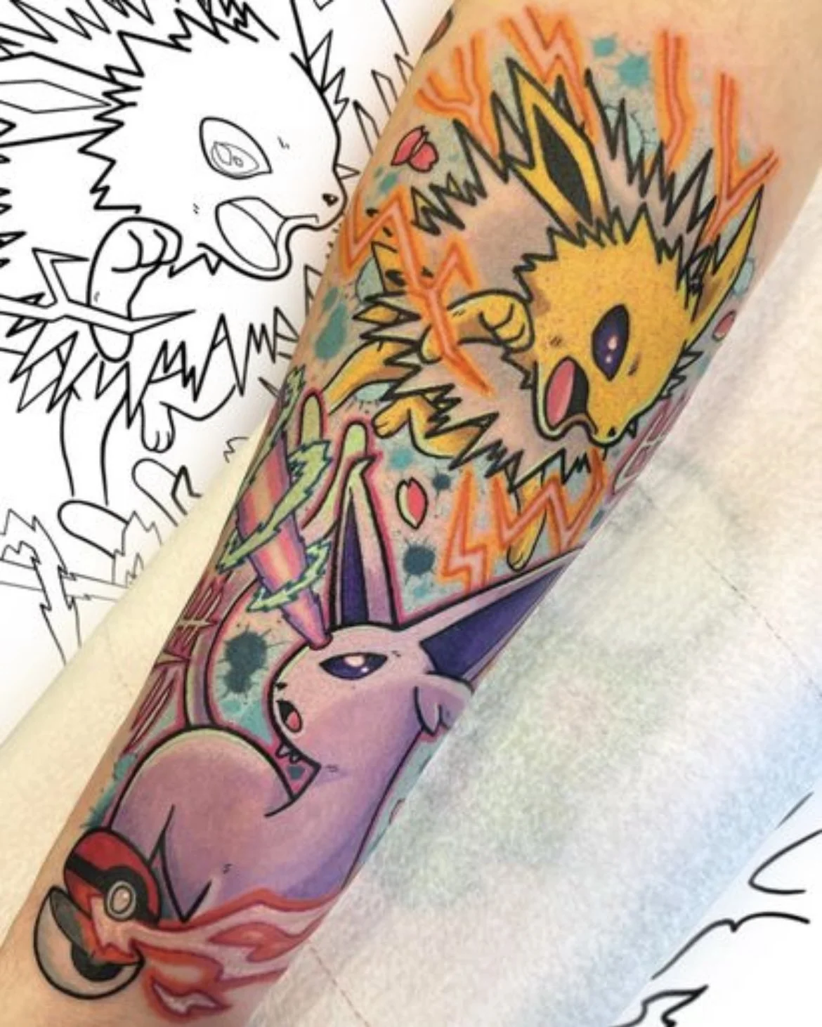 Jolteon and Espeon Pokemon tattoo