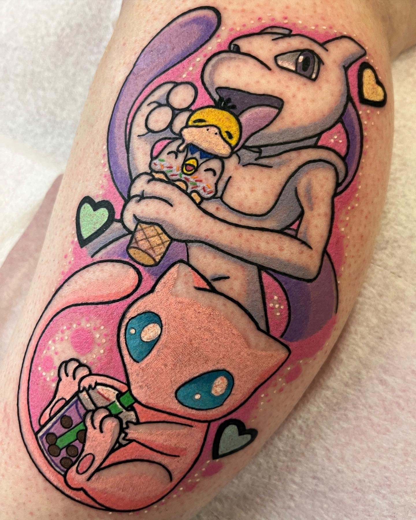 Cute Kawaii Tattoo of Mew and Mewtwo from Pokemon anime!