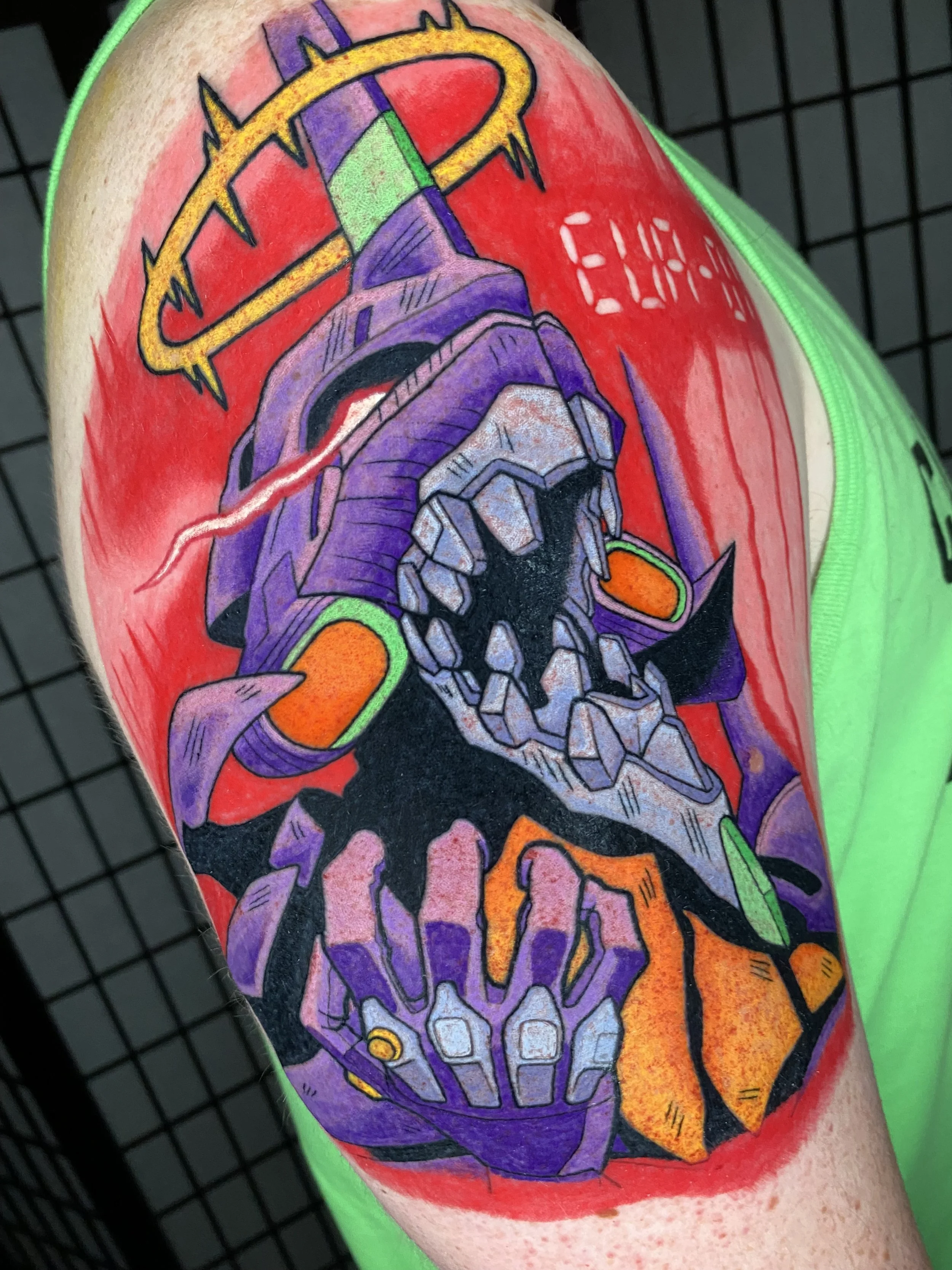 evangelion tattoo, eva 01 tattoo, Shenji tattoo, anime tattoo