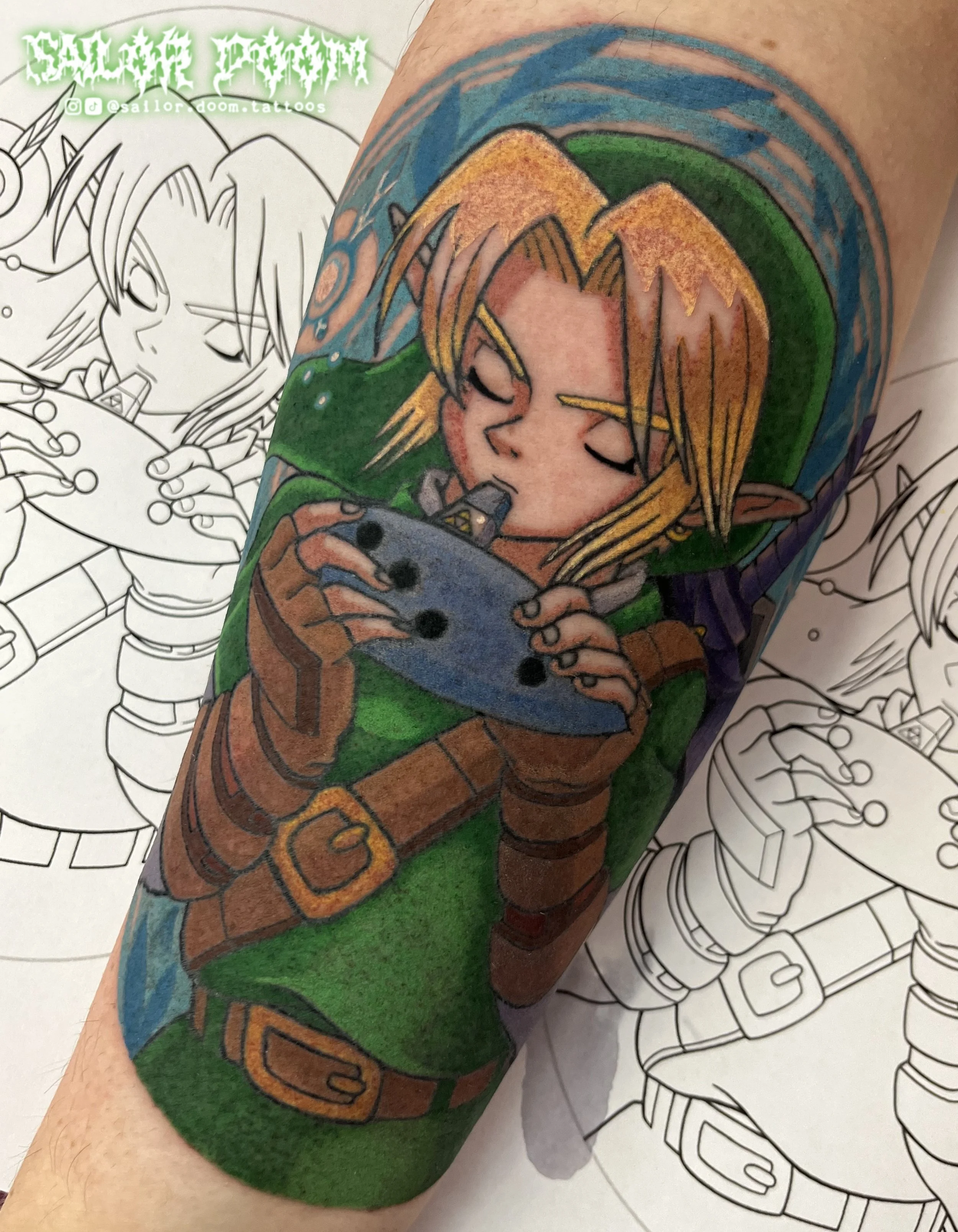 Legend of Zelda Ocarina of Time Link anime video game tattoo