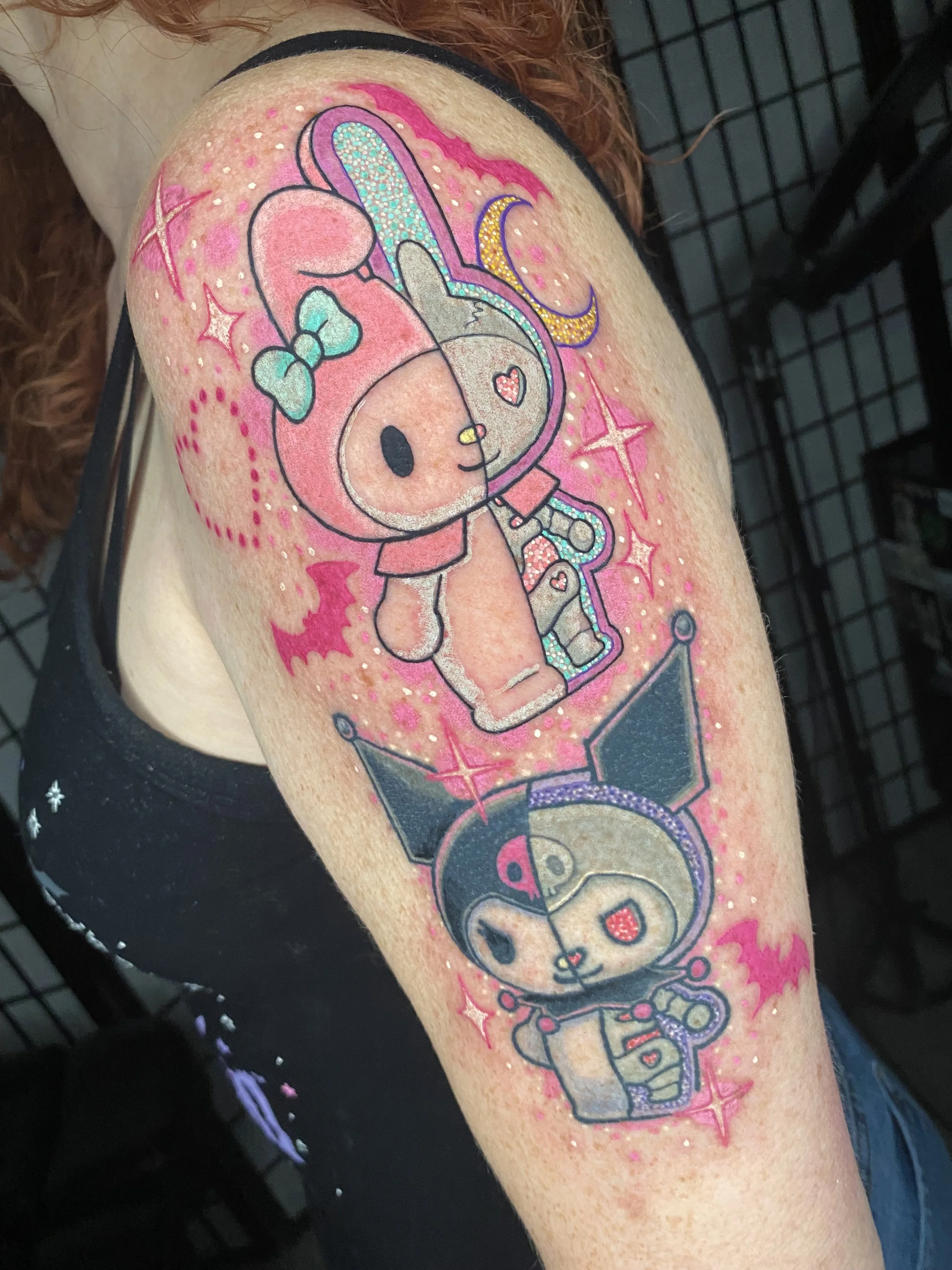kuromi and my melody cute and creepy kawaii tattoo