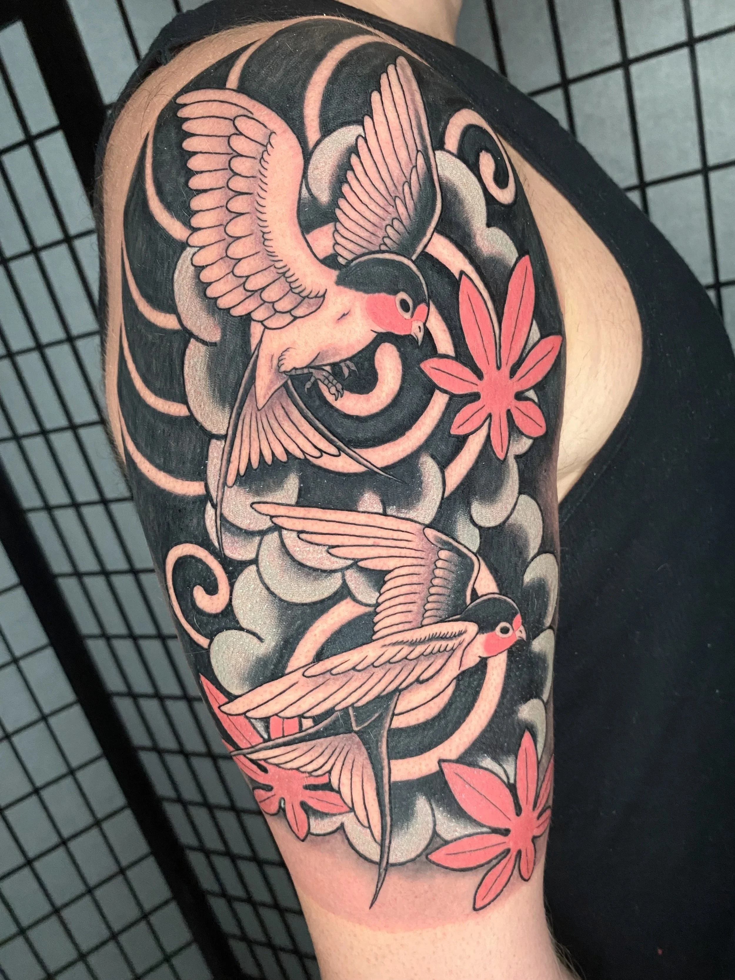 japanese style barn sparrows tattoo