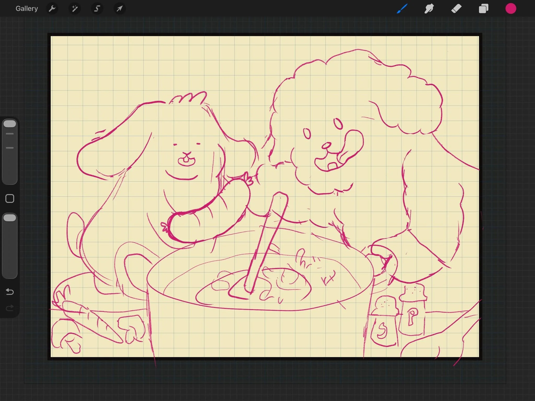 first sketches of Oobie the poodle and Dumpling the bunny for Papinoli colouring books