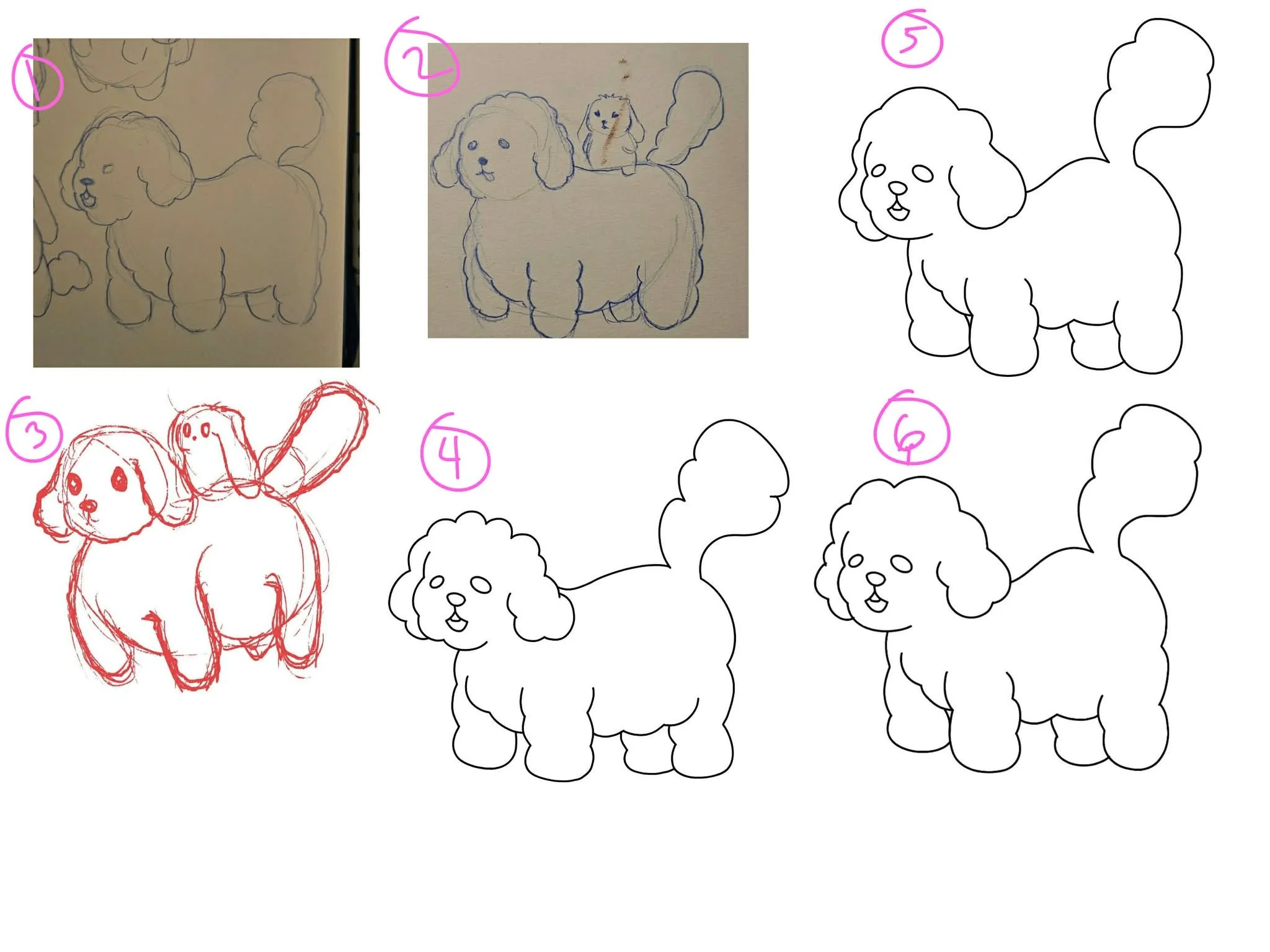 first sketches of Oobie the poodle for Papinoli colouring books