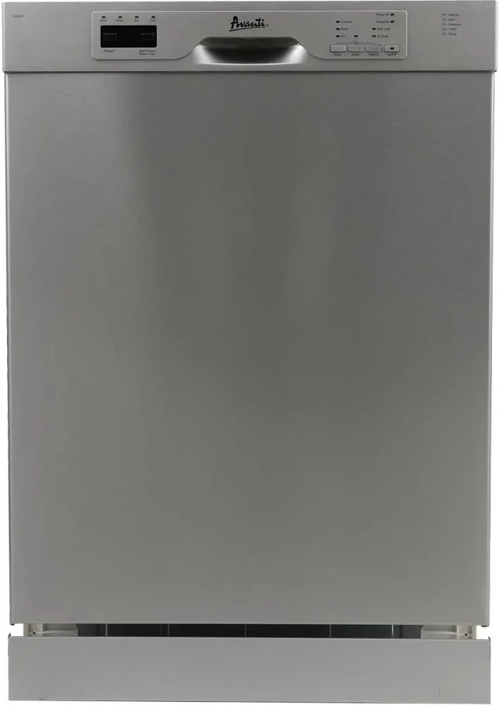 Silver Avanti dishwasher with control panel and handle on the top front