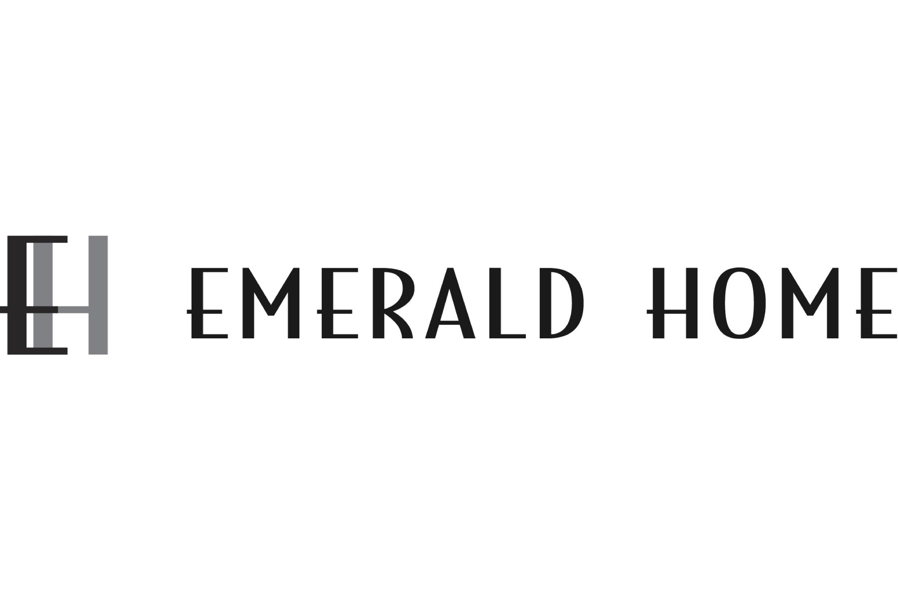 Logo of Emerald Home featuring a stylized 'E H' monogram in black and gray next to the words 'Emerald Home' in black text.