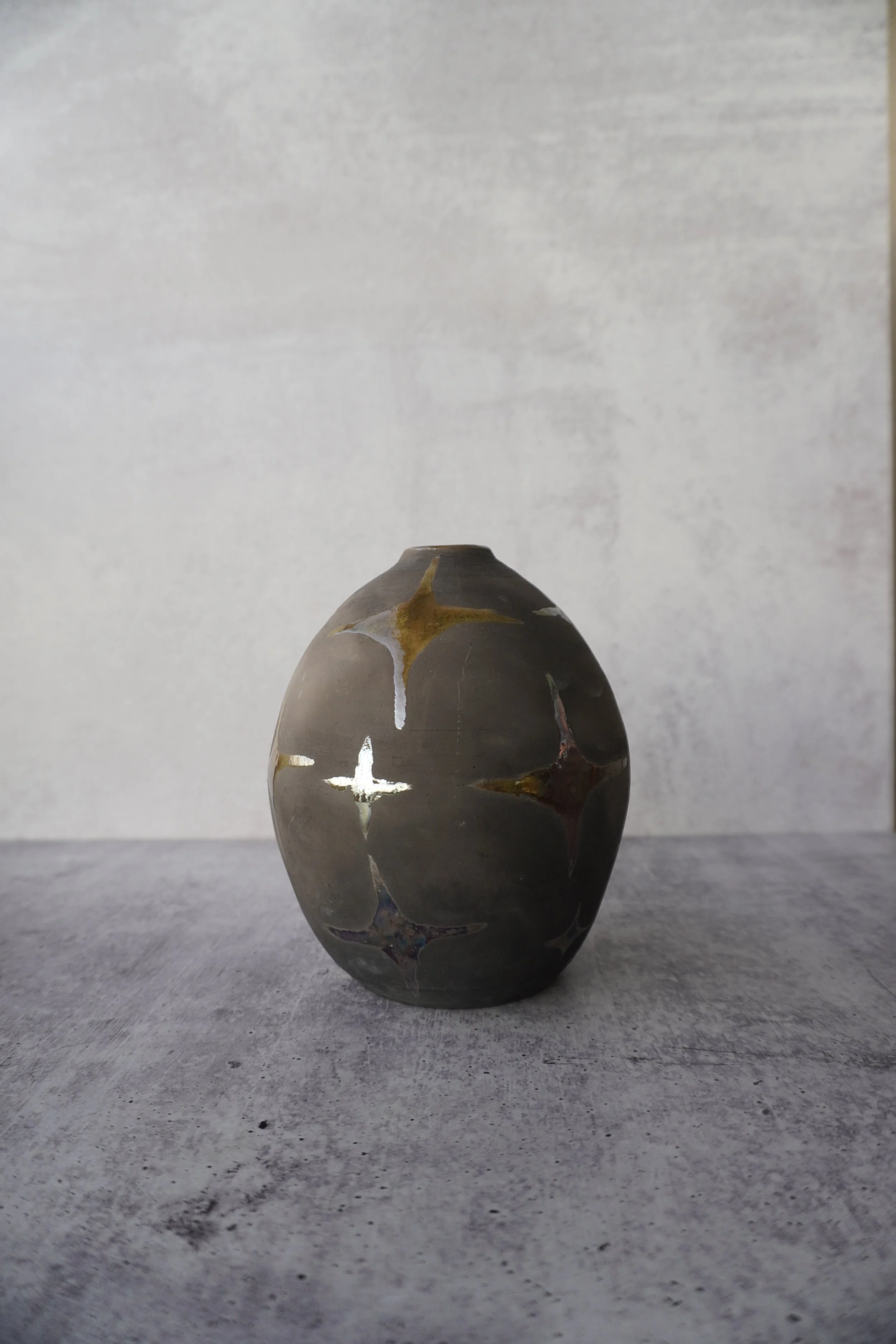 Raku Fired Star Chrome Vase