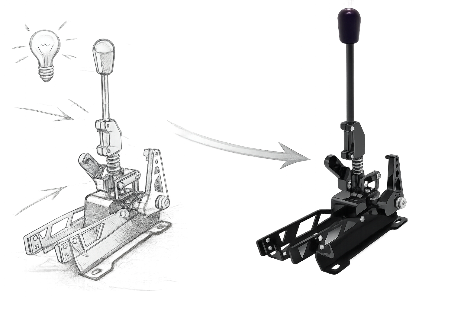 Custom automotive shifter assembly CAD model and sketch