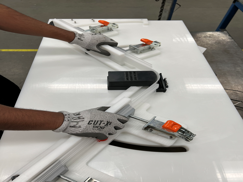 Heatforming jig being used