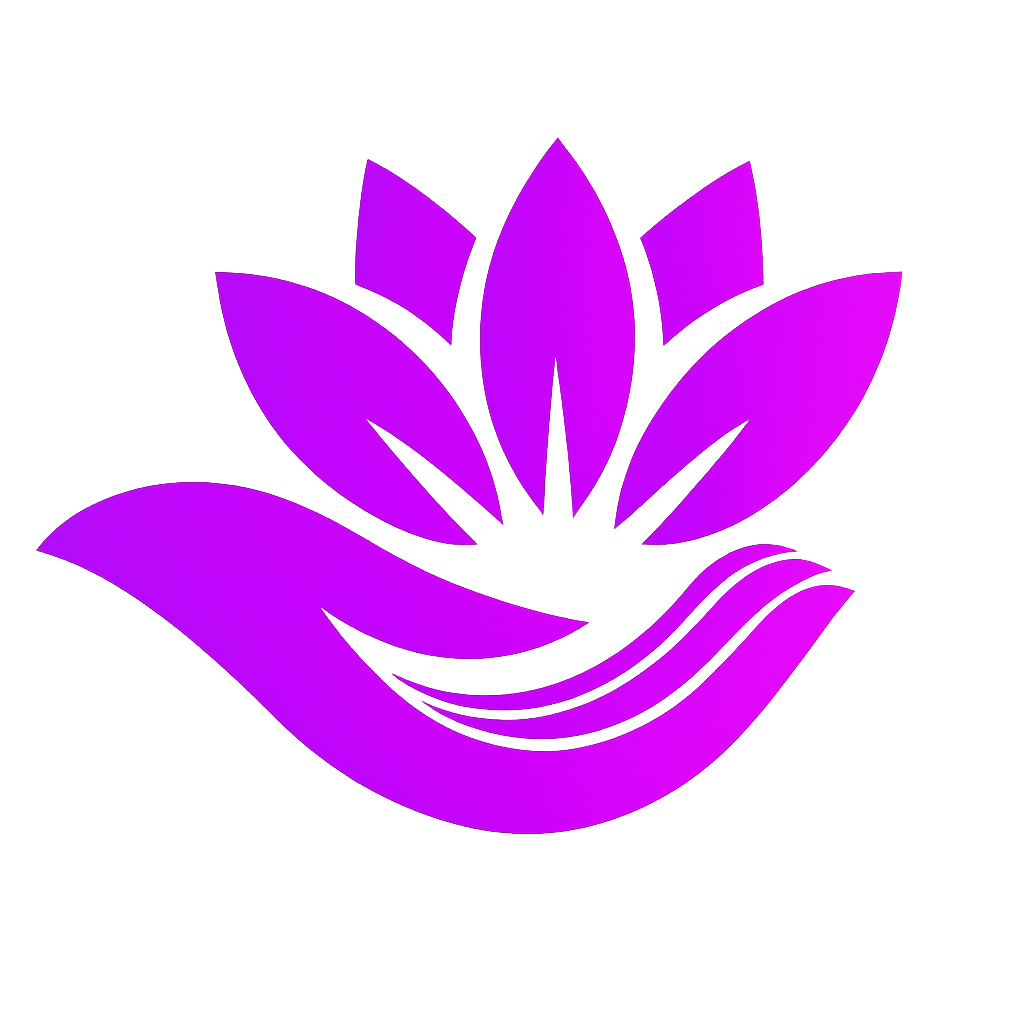 A digital illustration of a purple lotus flower with stylized petals against a black background.