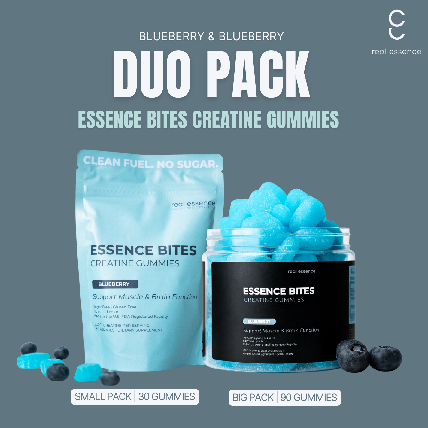 Essence Bites Creatine Gummies Duo Pack (Blueberry)