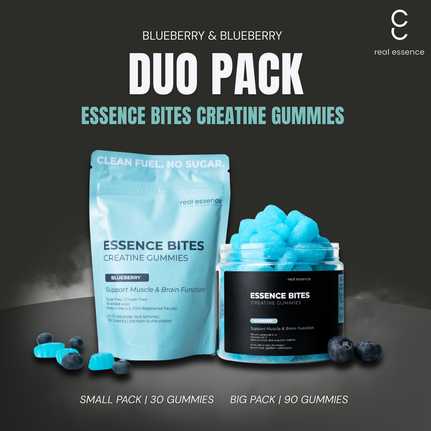 Essence Bites Creatine Gummies Duo Pack (Blueberry)