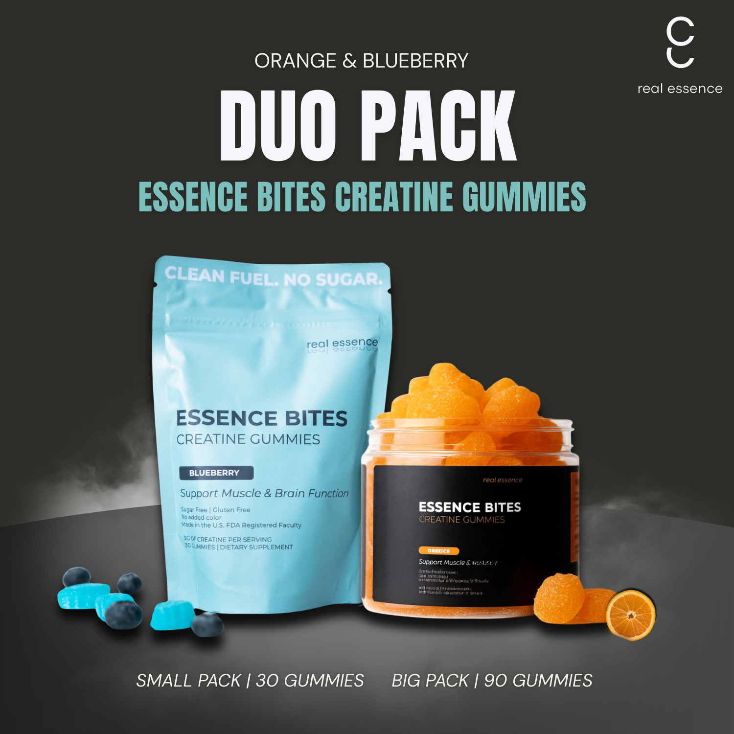 Essence Bites Creatine Gummies (Orange + Blueberry)