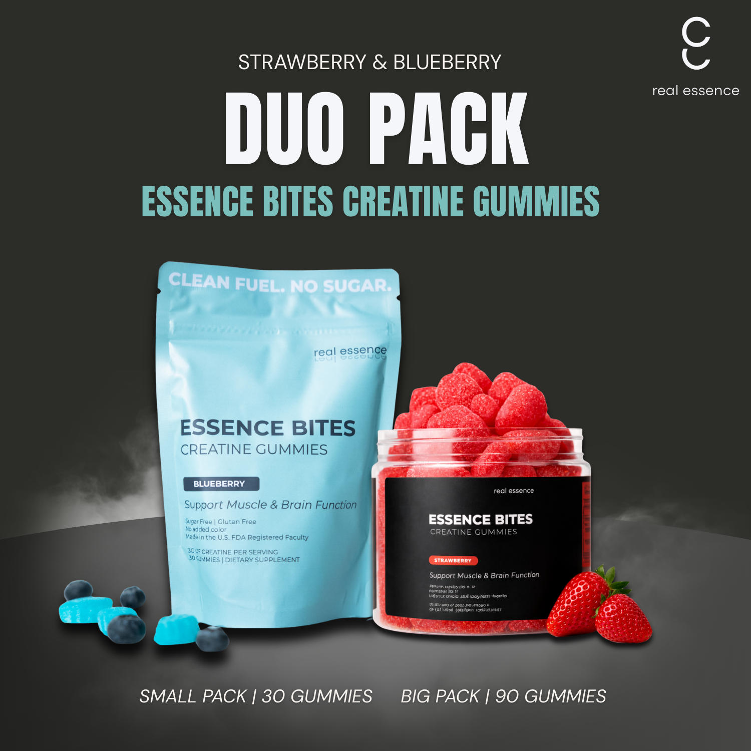 Essence Bites Creatine Gummies (Strawberry + Blueberry)