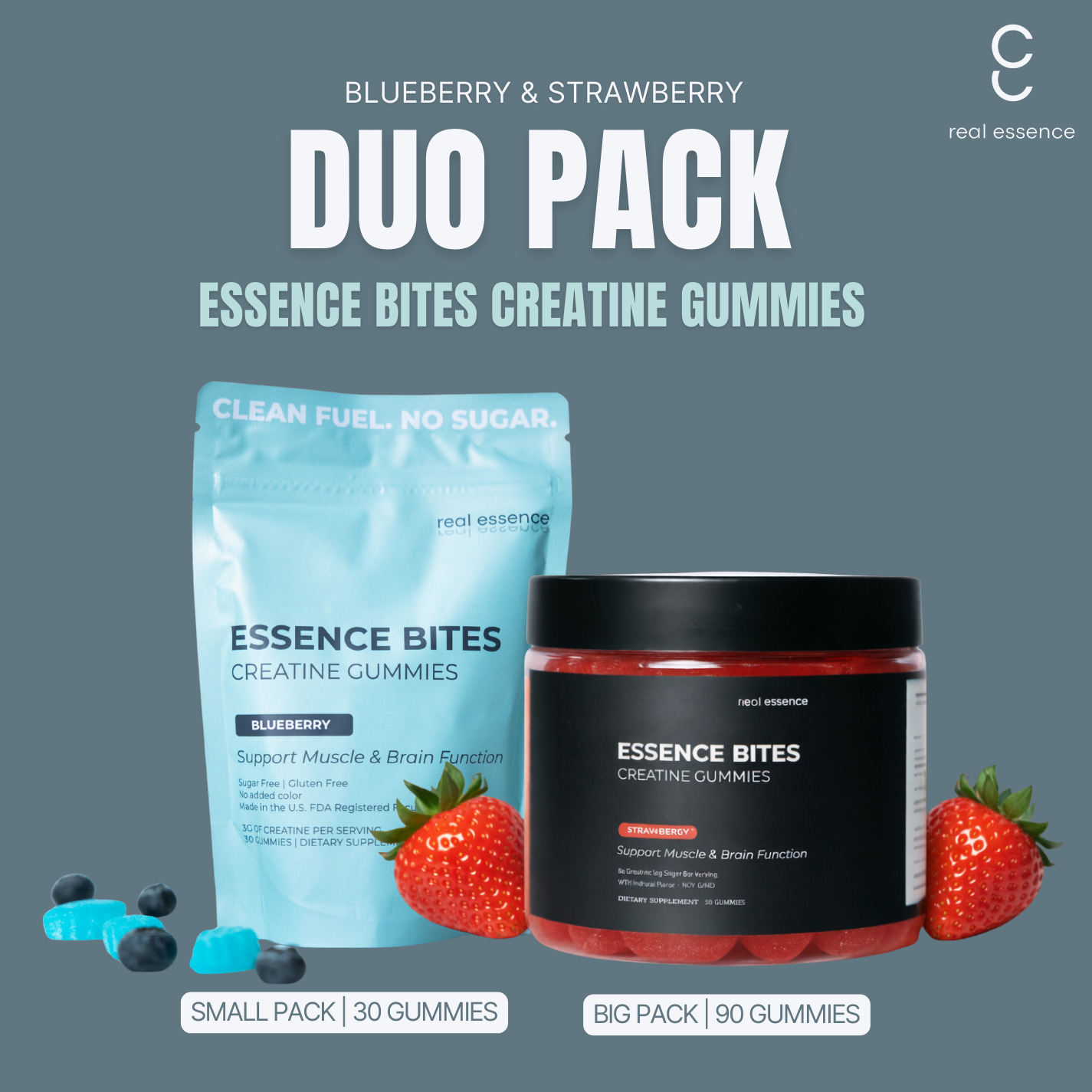 Essence Bites Creatine Gummies (Strawberry + Blueberry)
