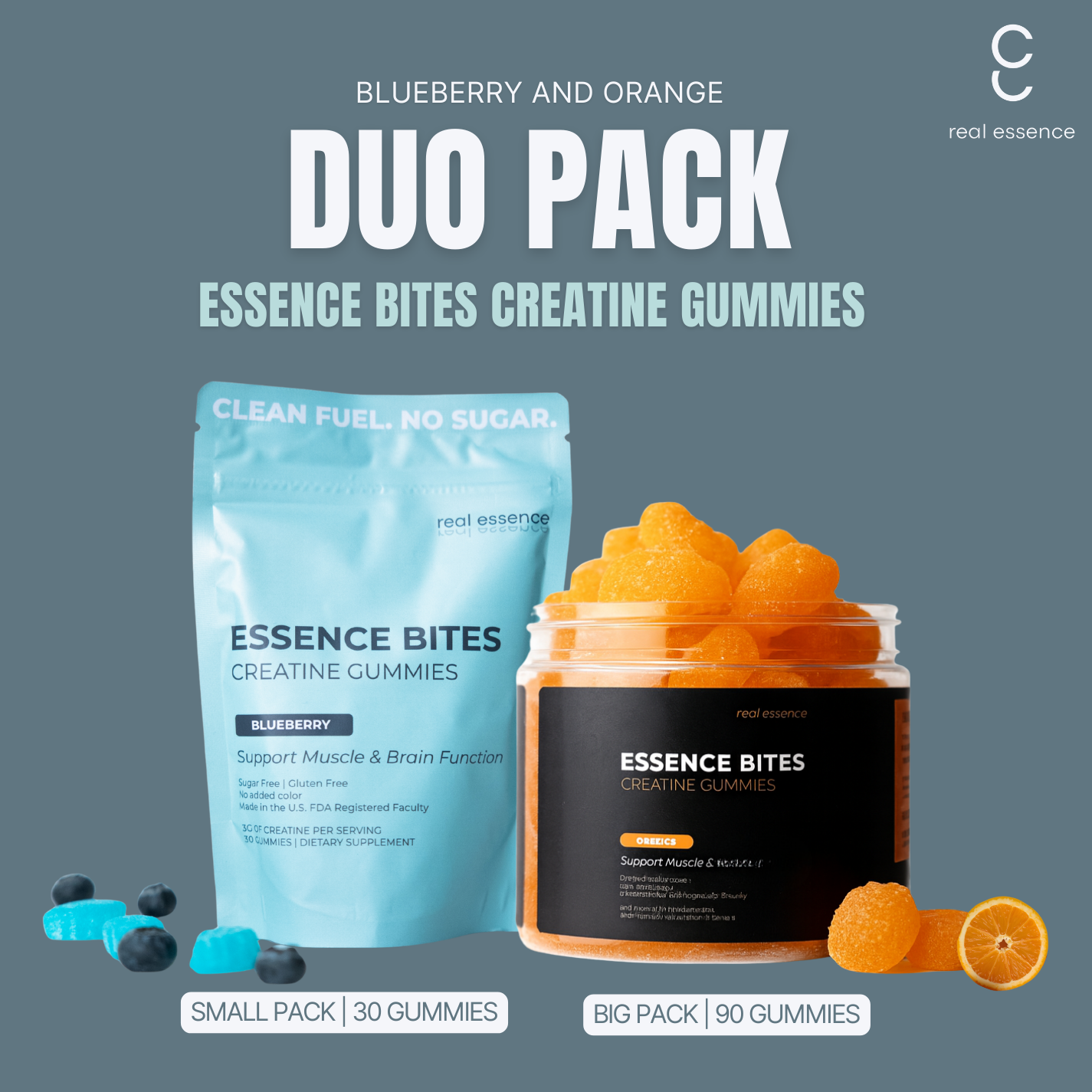 Essence Bites Creatine Gummies (Orange + Blueberry)