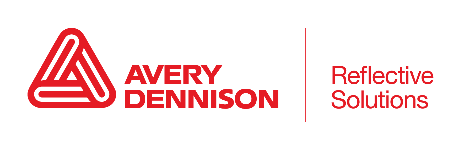 Avery Dennison logo with a red geometric triangle symbol and red text, and the phrase "Reflective Solutions" in red.