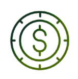 Green dollar sign inside a circular outline resembling a target or crosshair
