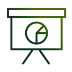 A presentation board with a pie chart and a bar graph.