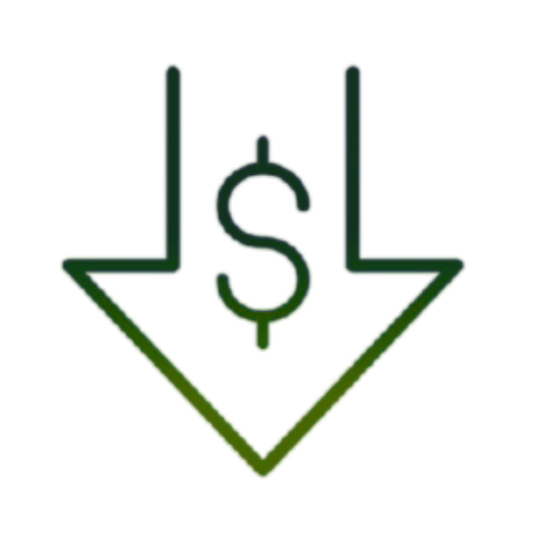 Green neon dollar sign with downward arrow.