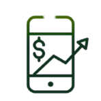Smartphone screen displaying a financial graph with an upward trend and a dollar sign