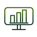 A computer monitor displaying a green bar chart with three ascending bars.