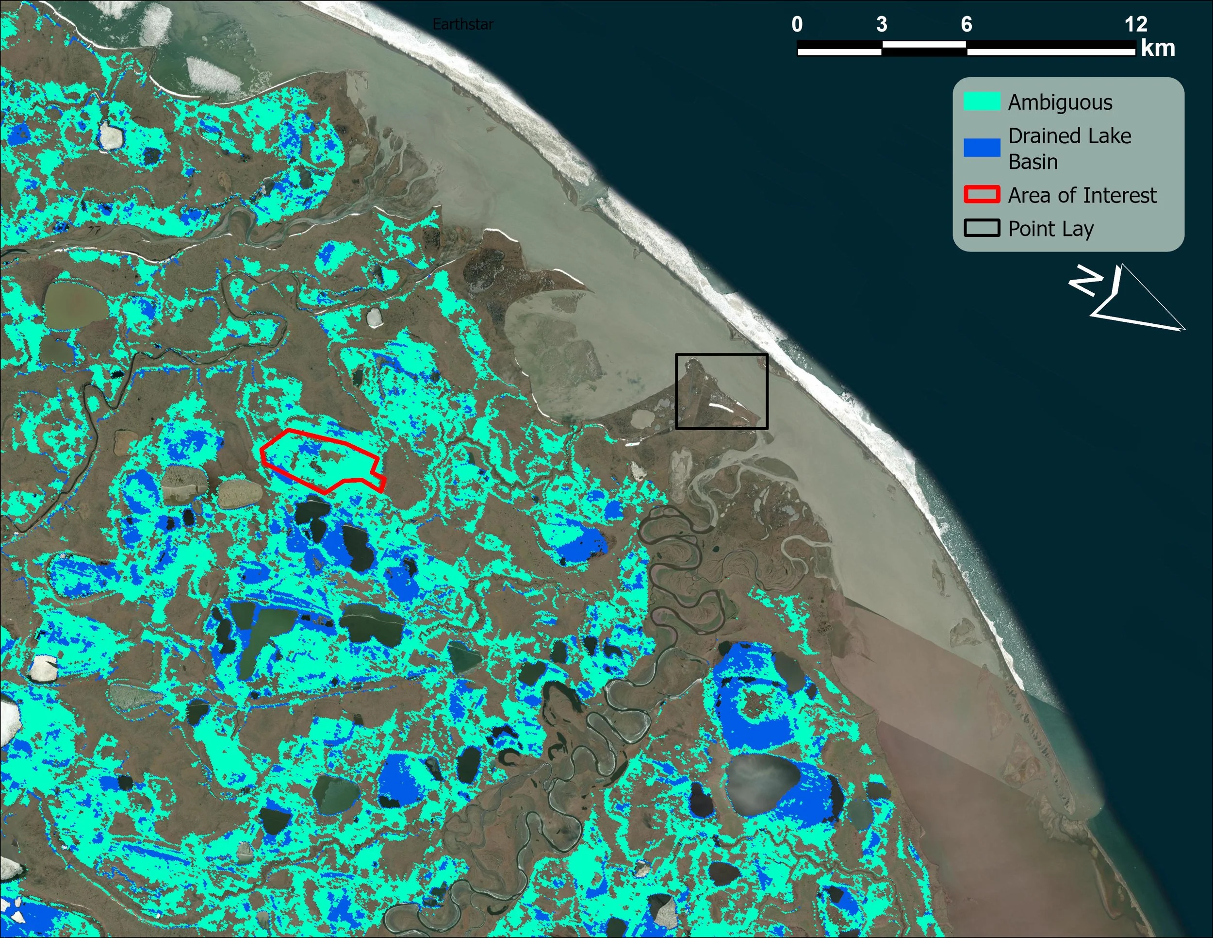 Point Lay, Alaska drained lake basin map