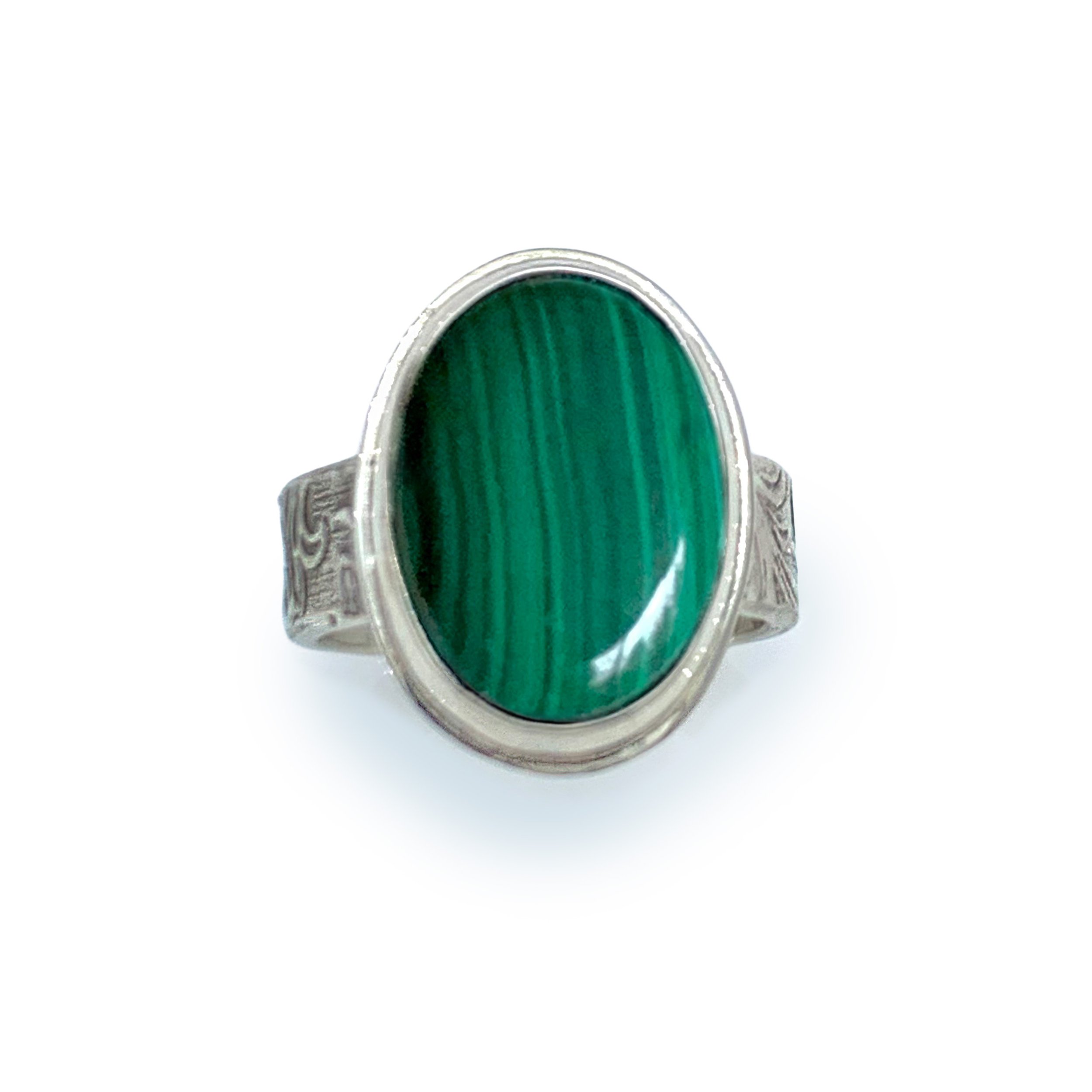 Minimalist Sterling Silver Ring with Bezel Set Malachite