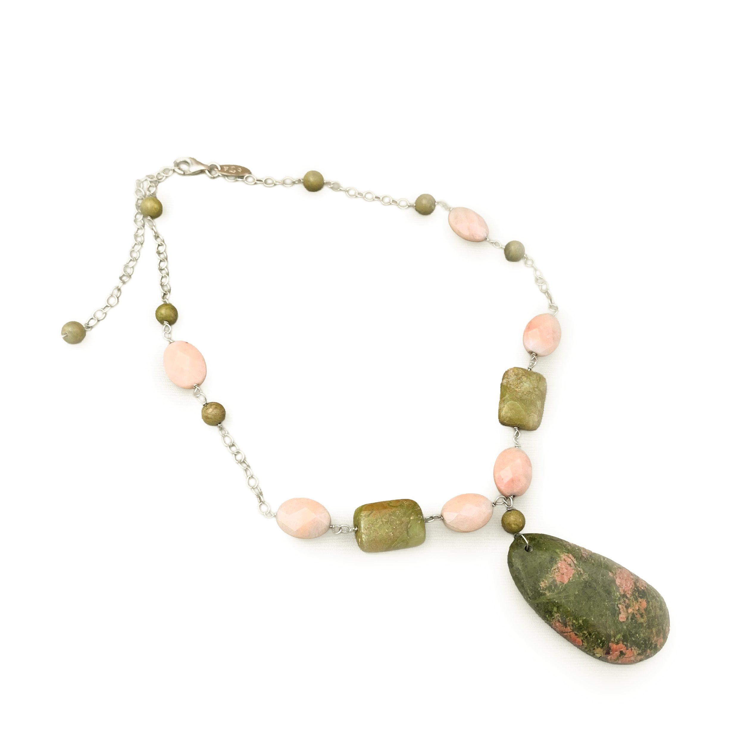 Handcrafted Sterling Silver Ukanite and Quartz Beaded necklace