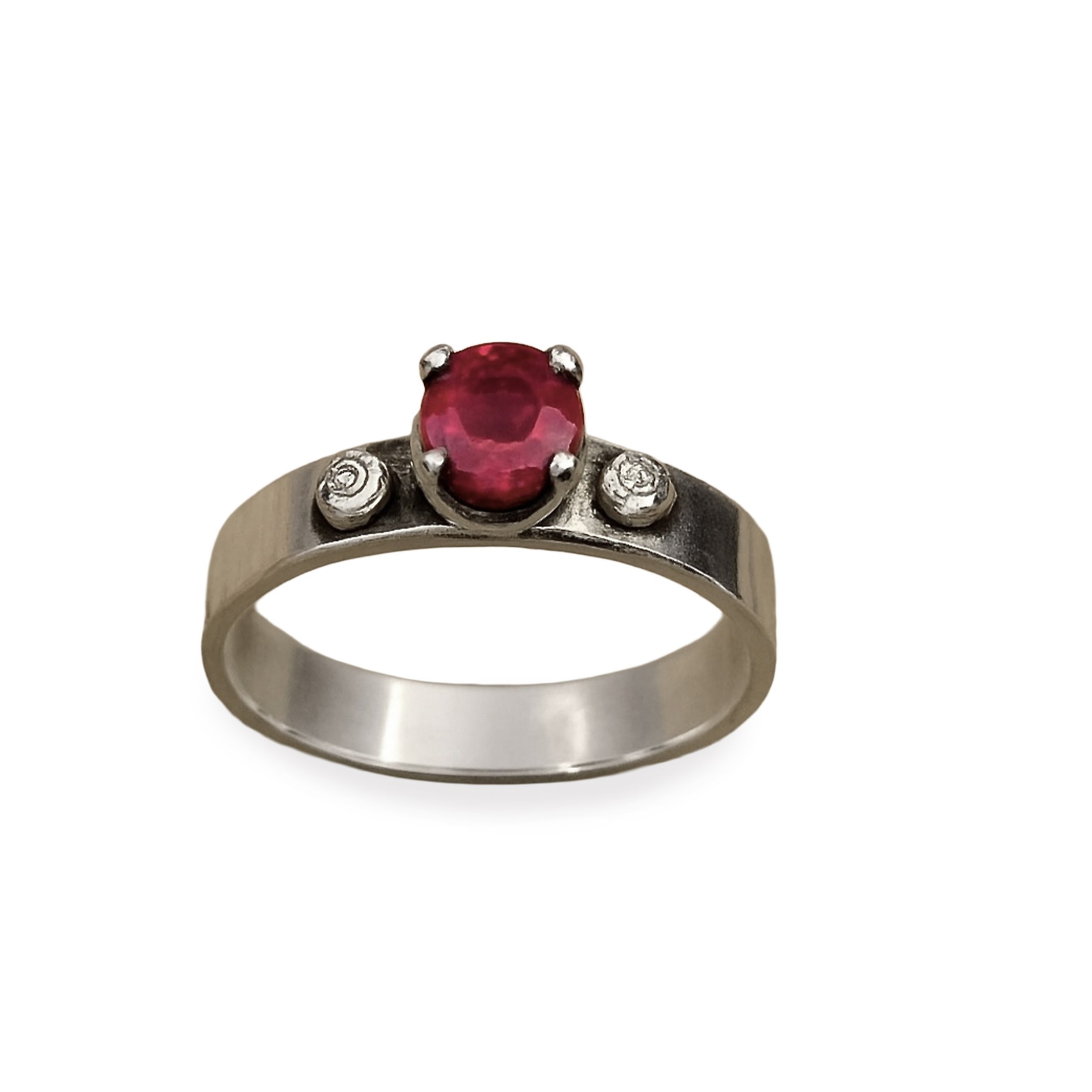 Sterling Silver Ladies Ring - Pretty Faceted Pink Tourmaline Gemstone  with Decorative Silver Beads