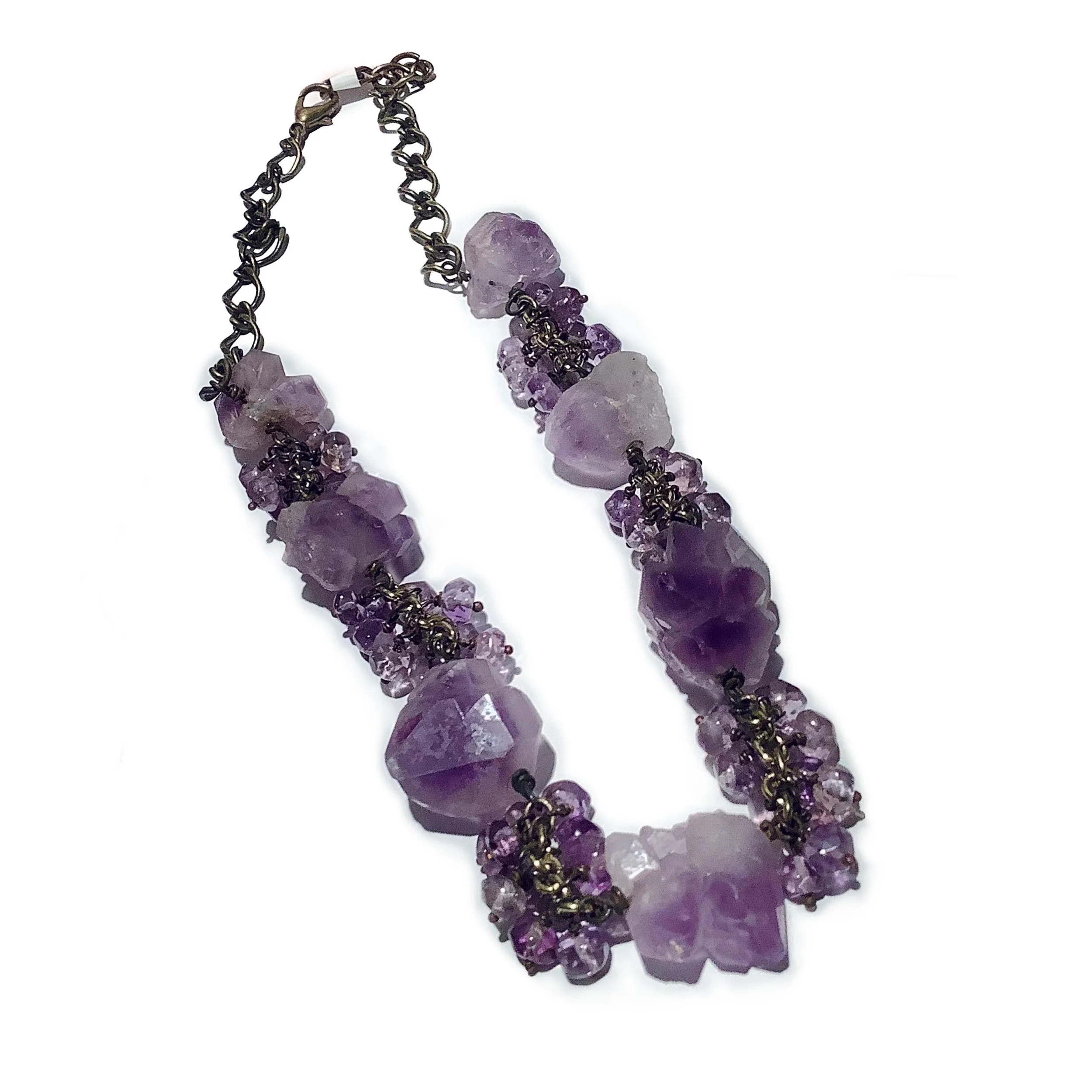 Genuine Amethyst Crystal Boho Chunky Necklace